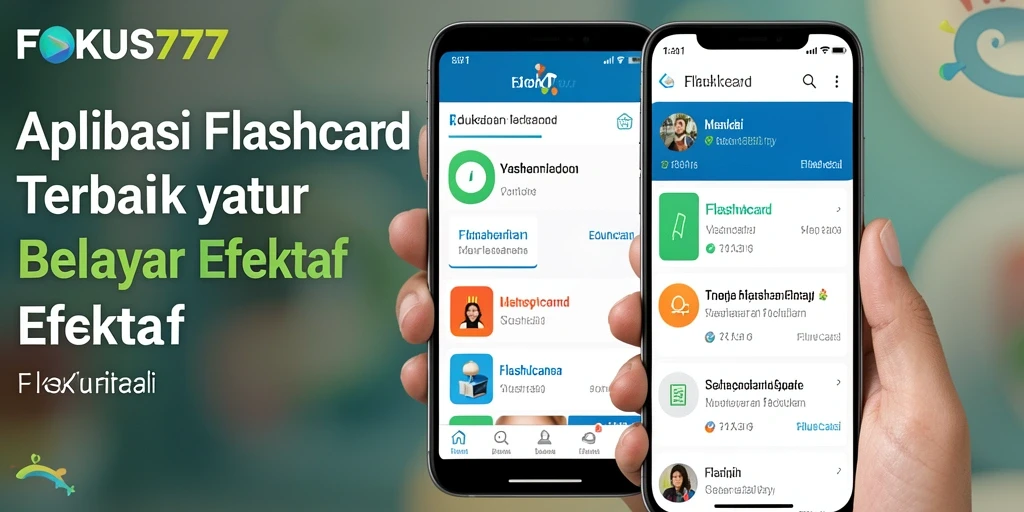 Antarmuka aplikasi FOKUS777 dengan fitur Flashcard yang menarik.