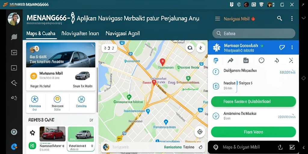 Tampilan antarmuka canggih aplikasi MENANG666 untuk navigasi mobil.