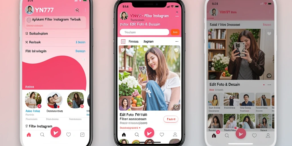 Tampilan antarmuka YN777 dengan berbagai pilihan filter Instagram.